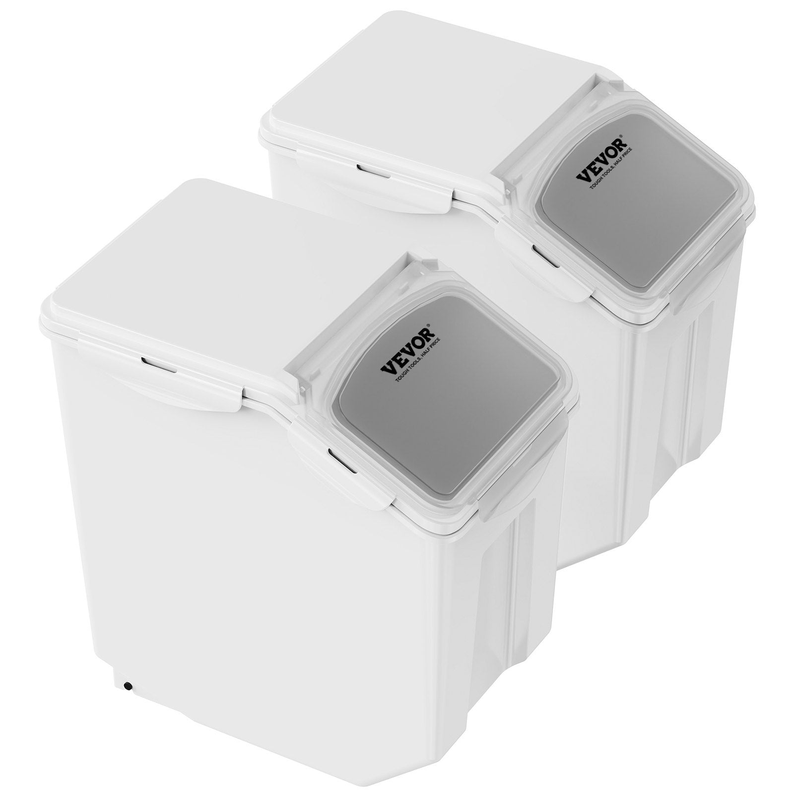 Ingredient Storage Bin, 2 X 15L Dispenser Bin With 2 Measuring Cups, Attachable Casters And Airtight Lid,   Dog Pet Food Storage Container, PP Material Kitchen Rice Cereal Flour Bin