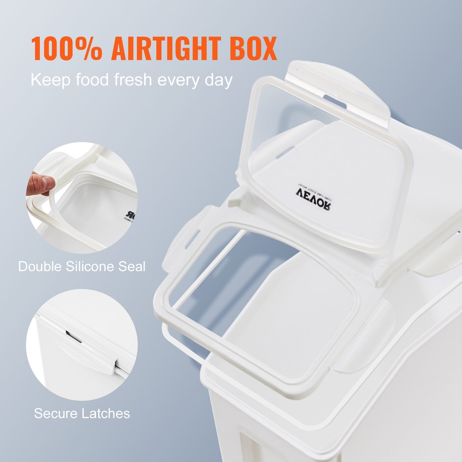 Ingredient Storage Bin, 2 X 15L Dispenser Bin With 2 Measuring Cups, Attachable Casters And Airtight Lid,   Dog Pet Food Storage Container, PP Material Kitchen Rice Cereal Flour Bin