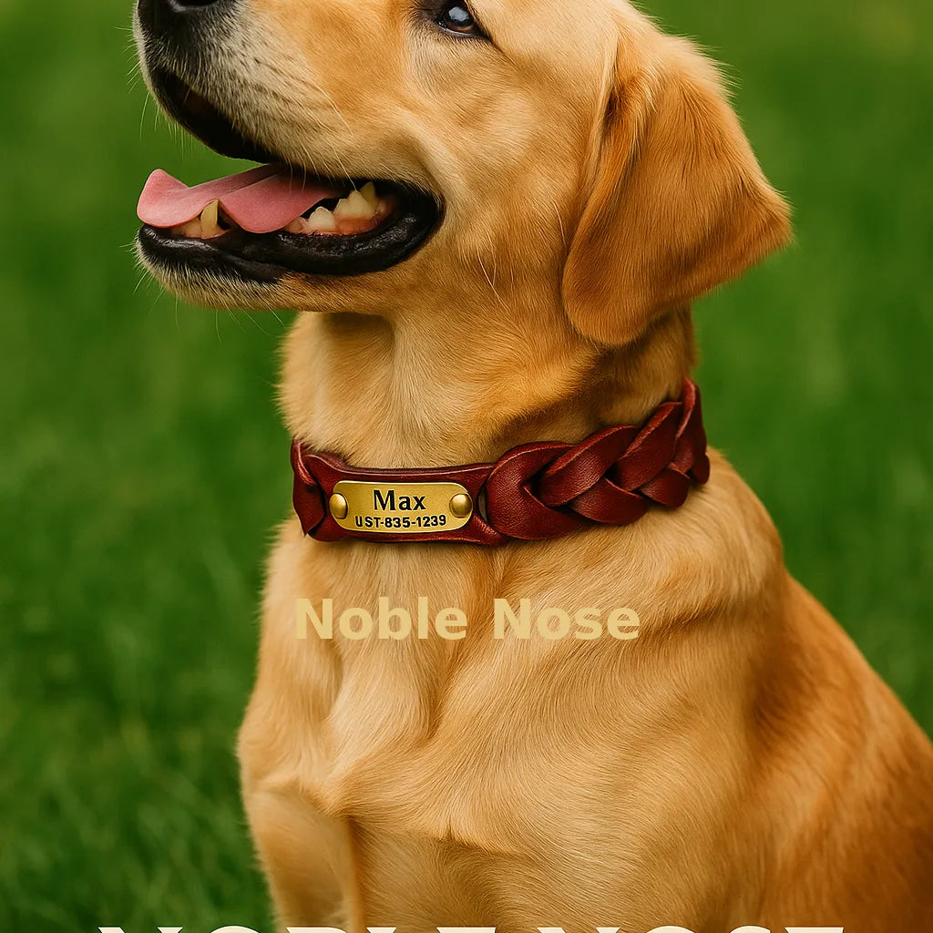 Luxury Braided Leather Dog Collar – Artisan Cowhide Design for Medium & Large Breeds