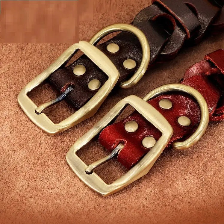 Luxury Braided Leather Dog Collar – Artisan Cowhide Design for Medium & Large Breeds