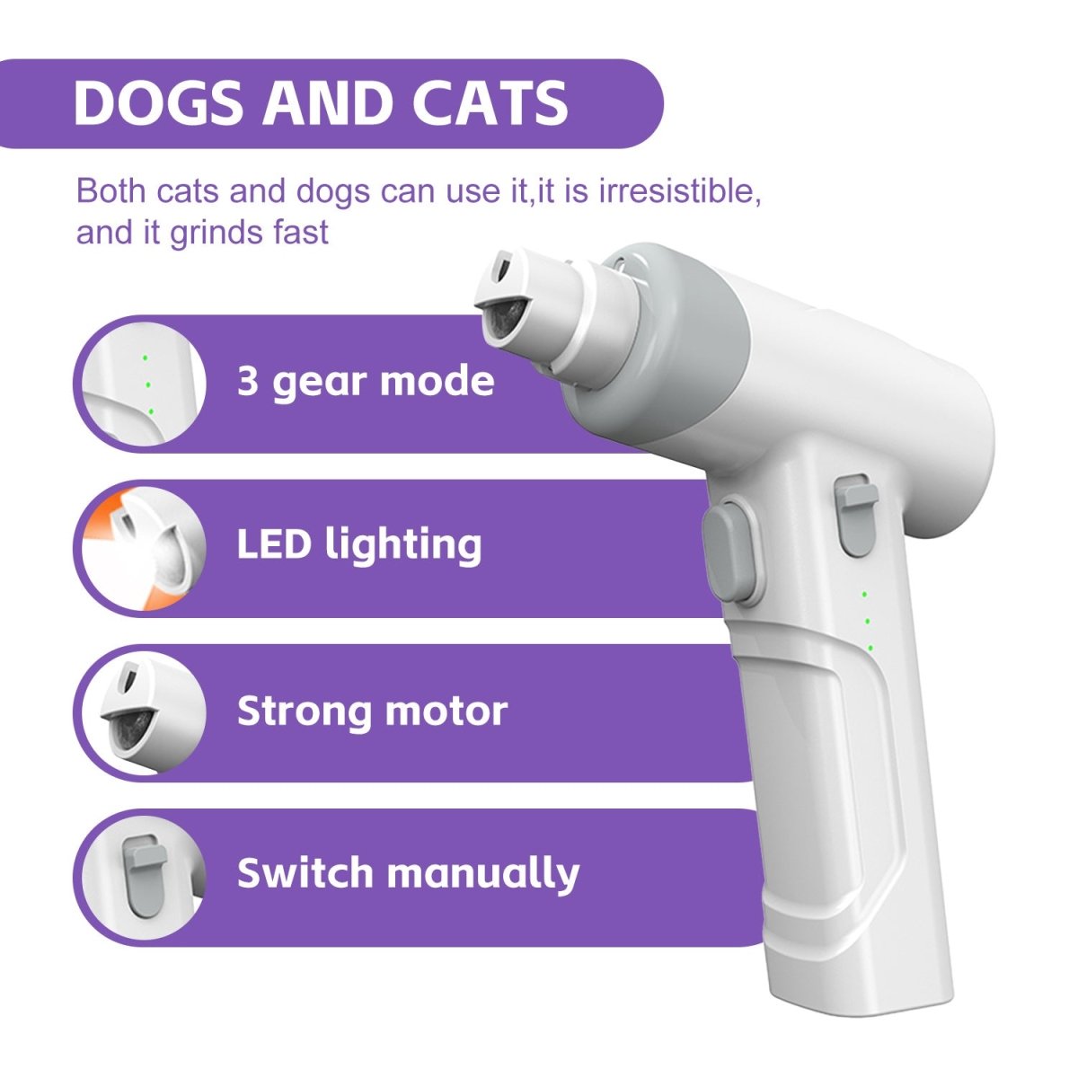 Cat Nail Clippers & Dog Nail Clippers Trimmers For Large Medium Small Dogs Cats Claw Trimmer Quick Sensor And Safety Guard USB Rechargeable With LED Lights Dogs Nail Trimmer - Noble Nose