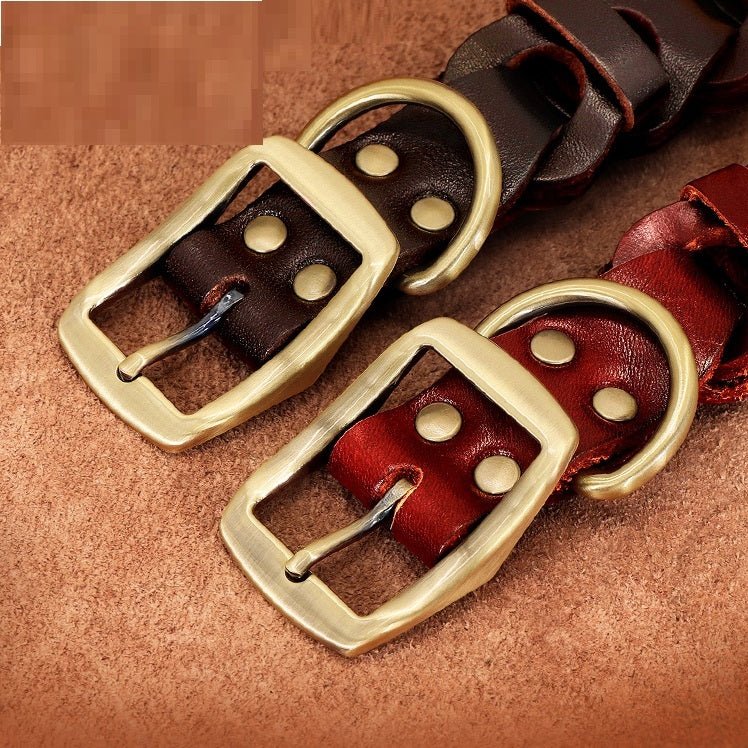 Luxury Braided Leather Dog Collar – Artisan Cowhide Design for Medium & Large Breeds - Noble Nose