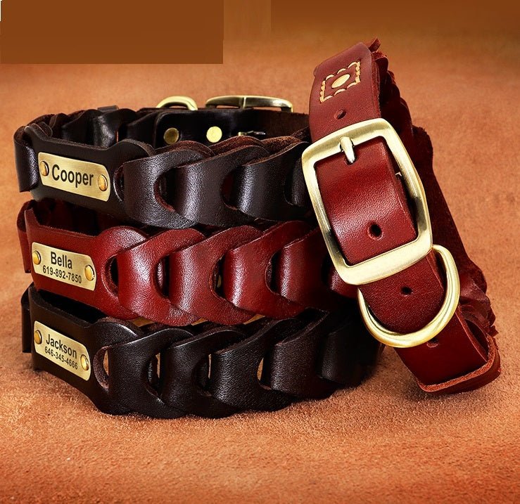 Luxury Braided Leather Dog Collar – Artisan Cowhide Design for Medium & Large Breeds - Noble Nose