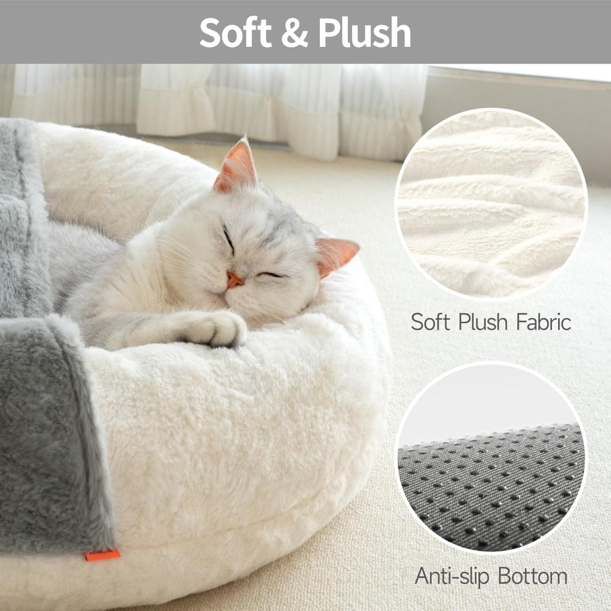 MEWOOFUN Enclosed Cat Bed Cave - Washable Pet Bed With Blanket & Non - Slip Base For Cats & Small Dogs 22'' X 22'', White - Noble Nose