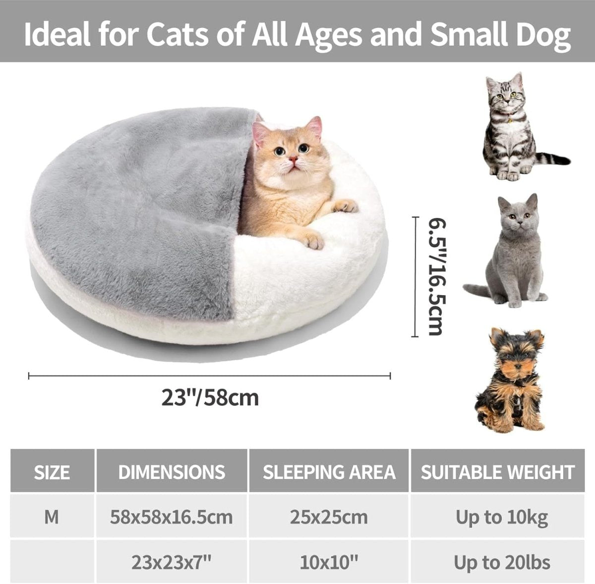 MEWOOFUN Enclosed Cat Bed Cave - Washable Pet Bed With Blanket & Non - Slip Base For Cats & Small Dogs 22'' X 22'', White - Noble Nose