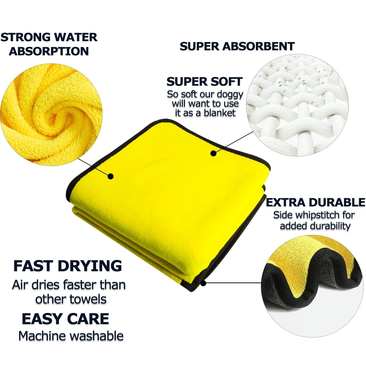 Noble Nose™ Quick - Dry Dog Bath Towel – Super Absorbent Microfiber Pet Drying Towel for Dogs & Cats (Yellow) - Noble Nose