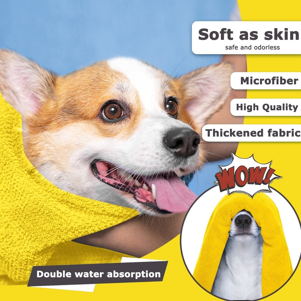 Noble Nose™ Quick - Dry Dog Bath Towel – Super Absorbent Microfiber Pet Drying Towel for Dogs & Cats (Yellow) - Noble Nose