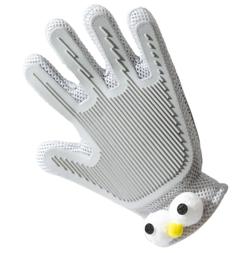 Glove with a cartoon face on a white background