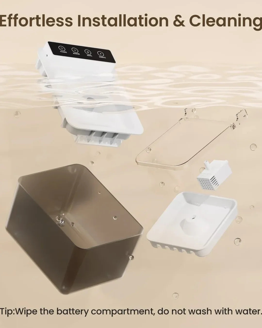 Ventilation system components with text on effortless installation and cleaning.